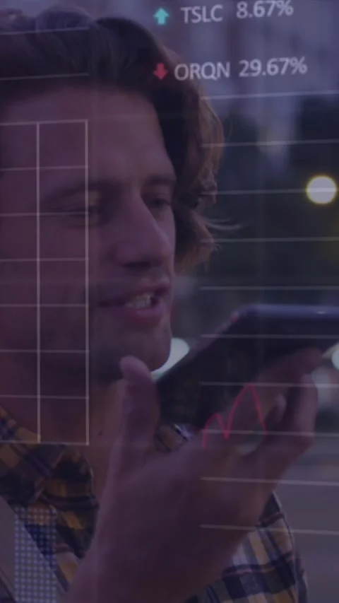 Animation of stock market data processing over caucasian talking on smartphone Stock Footage 344636697