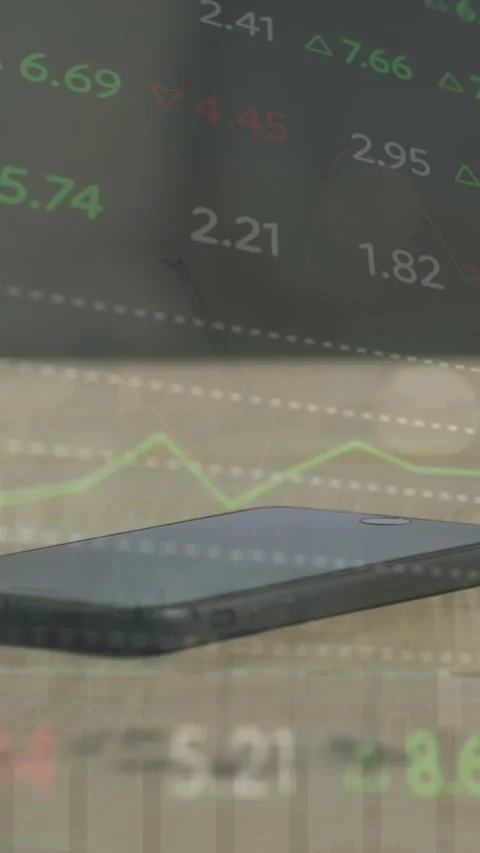 Animation of stock market data processing over close up of a smartphone on Stock Footage 344678281