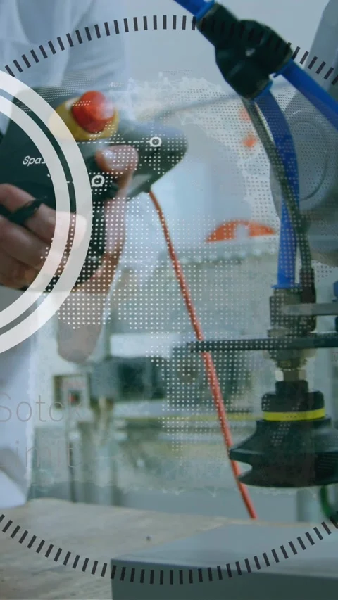Animation of stock market data processing against mid section of male engineer Stock Footage 344693358