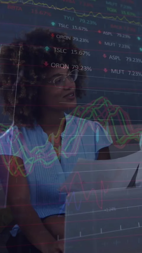 Animation of stock market data processing against diverse colleagues discussing Stock Footage 344693848