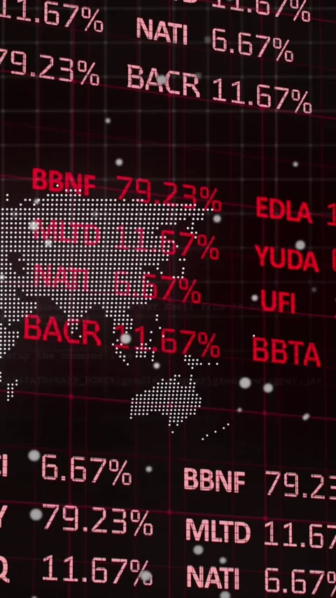 Animation of stock market data processing over spinning globe and world map Stock Footage 344706165