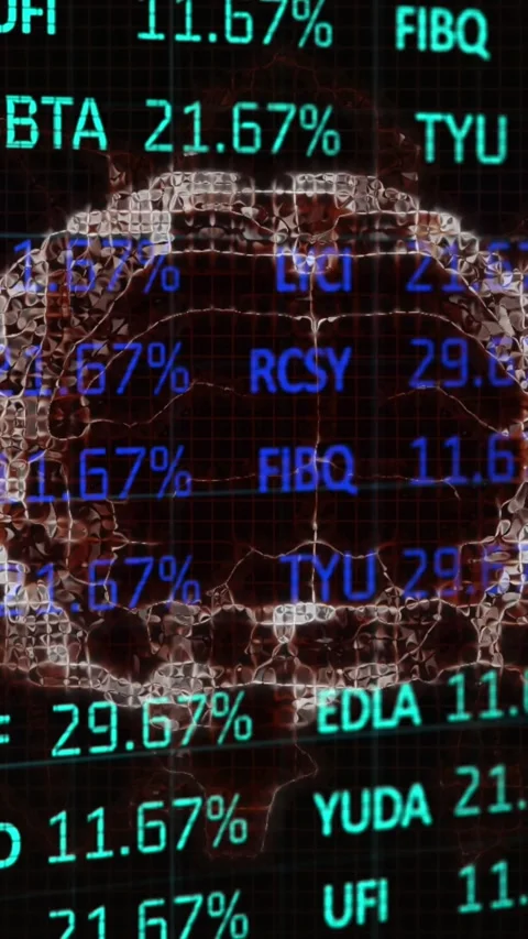 Animation of stock market data processing over spinning human brain against Stock Footage 344706222