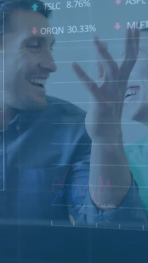 Animation of stock market data processing over caucasian couple calculating Vídeos de archivo 344723339