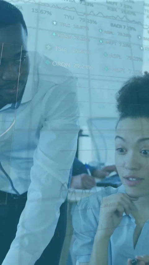 Animation of stock market data processing against group of diverse colleagues Stock Footage 344723441