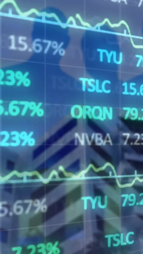 Animation of stock market data processing over silhouettes of businesspeople Stock Footage 344745666