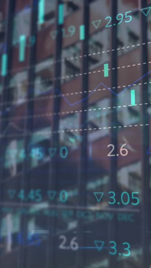 Animation of stock market data processing against tall building Stock Footage 344745673