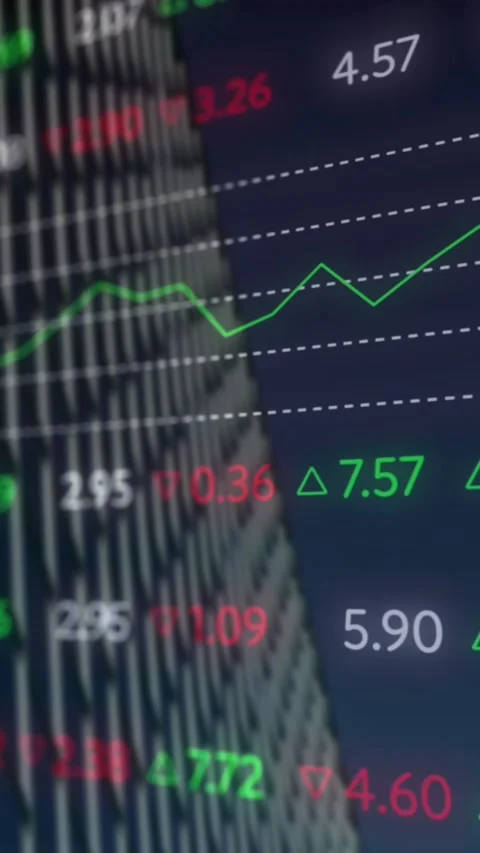 Animation of stock market data processing against low angle view of a tall Stock Footage 344745681