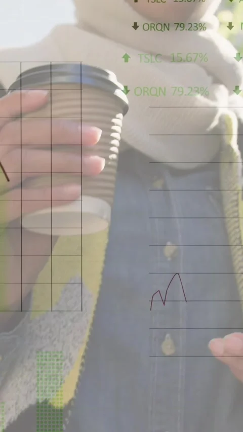 Animation of stock market data processing over woman in hijab using smartphone Stock Footage 344746129