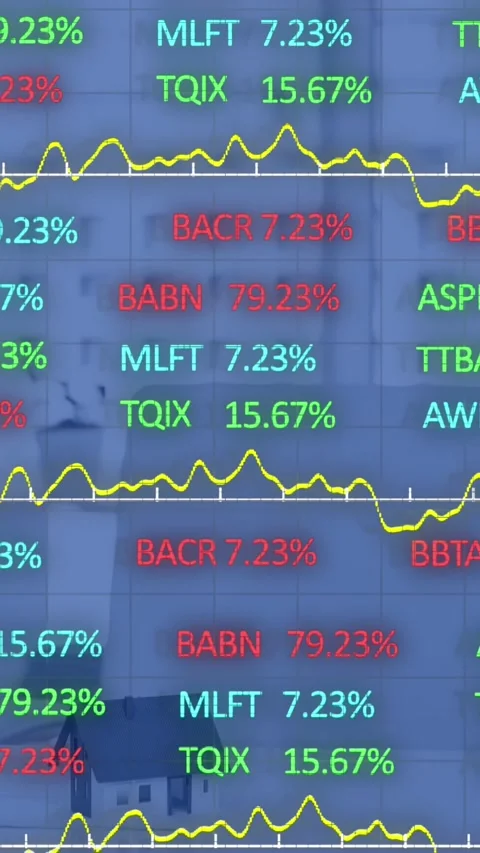 Animation of stock market data processing against empty office Stock Footage 344765754
