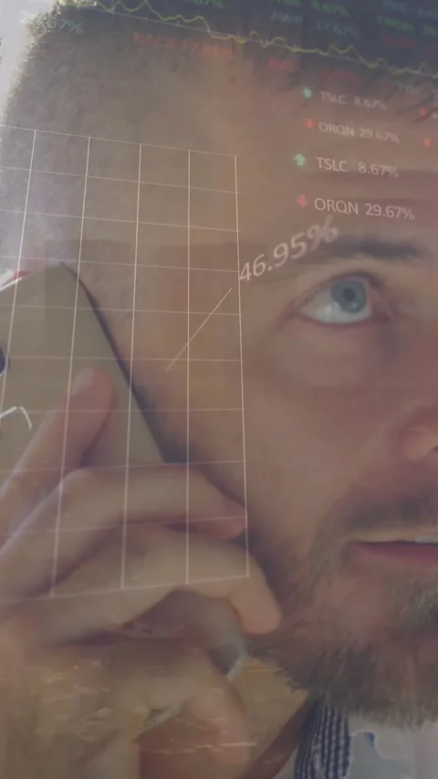 Animation of stock market data processing against caucasian man talking on Stock Footage 344766186