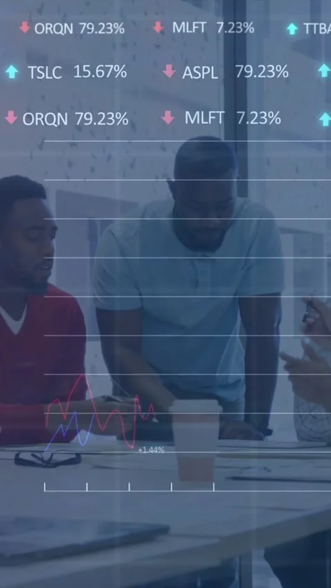 Animation of stock market data processing over team of diverse colleagues Stock Footage 344775247