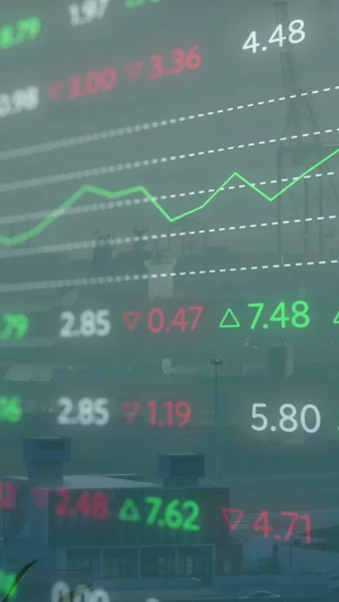 Animation of stock market data processing against aerial view of cityscape 스톡 동영상 344803538