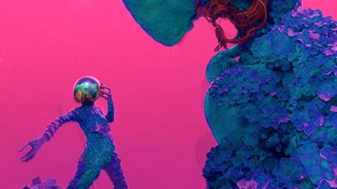 Animation stop motion of dancing girls in space suits surounded by flowers, Stock Footage 220956151