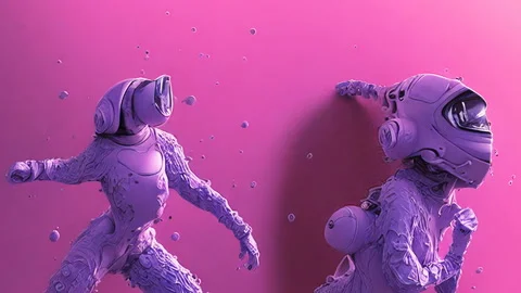 Animation stop motion of dancing girls in space suits surounded by flowers, Stock Footage 220956357