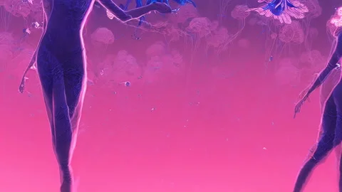 Animation stop motion of dancing girls in space suits surounded by flowers, Stock Footage 220956429