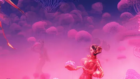 Animation stop motion of dancing girls in space suits surounded by flowers, Stock Footage 220956507