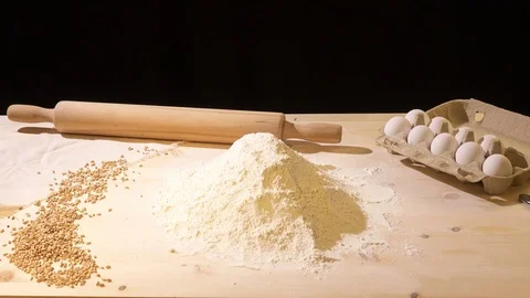 Animation stop motion.On the table there is water, salt, honey and bread Stock Footage 75876261