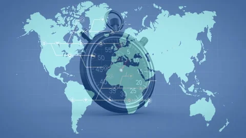 Animation of stopwatch overlaying world ... | Stock Video | Pond5