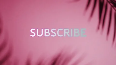 Animation of subscribe text over close up of leaf pattern on pink background Stock Footage 241010591