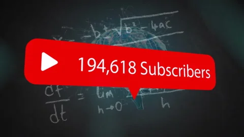 Animation of subscribers with growing number over digital brain and equations on Stock Footage 266478531