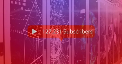 Animation of subscribers text with growing numbers over server room Stock Footage 327004463