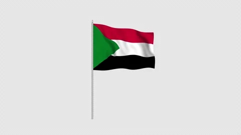 Animation of the Sudan flag fluttering on a flagpole against a transparent .. Stock Footage 346410344