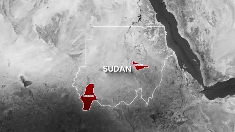 Animation of the Sudan map highlighting Khartoum and South Darfur regions Stock-Footage 334860600