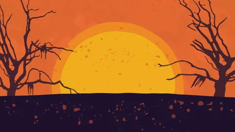 Animation of sunset and dead branch for Halloween symbols. Video stock 136480375