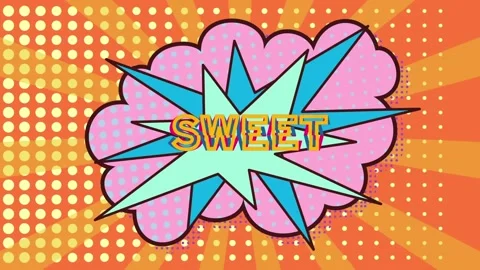 Animation of sweet, comic cloud and orange and yellow background with stripes Stock Footage 329122931