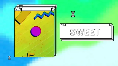 Animation of sweet text and computer window screens with neon pattern Stock Footage 265566406