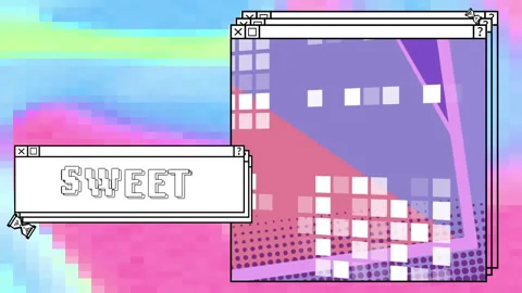 Animation of sweet text and computer window screens with neon pattern Stock Footage 265566418