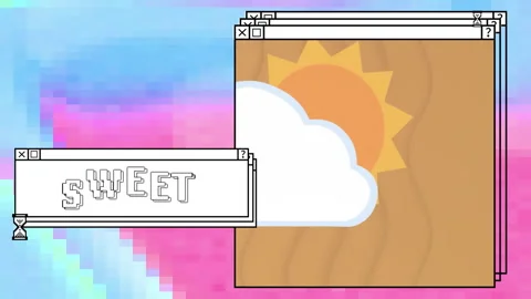 Animation of sweet text and computer screens over neon pattern background Stock Footage 265566767