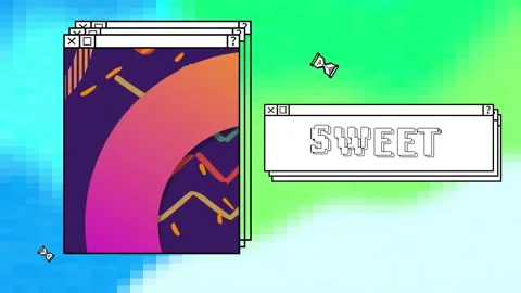 Animation of sweet text and computer screens over neon pattern background Stock Footage 265566770