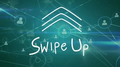 Animation of swipe up text with arrow over profile icons connected with lines, Stock Footage 327393298