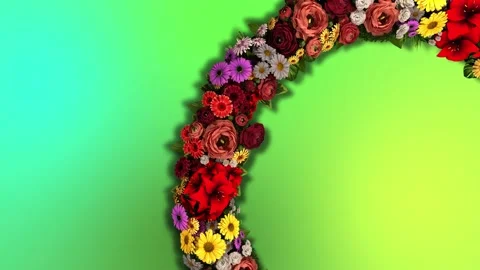 Animation of a swirling ring of flowers on a multi-colored background. Video Stock Footage 144948874