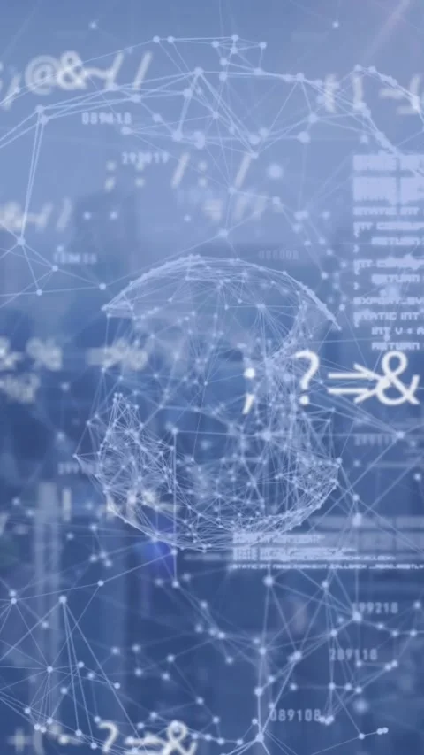 Animation of symbols, computer language and dots forming globes over modern Stock Footage 320811738