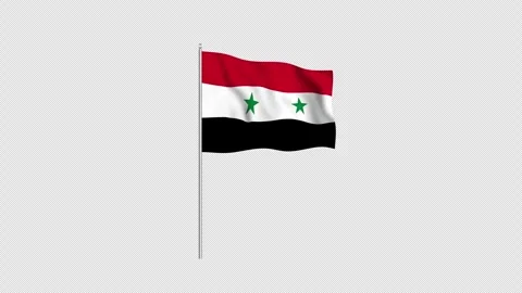 Animation of the Syrian Arab Republic flag fluttering on a flagpole against.. Stock Footage 344039510