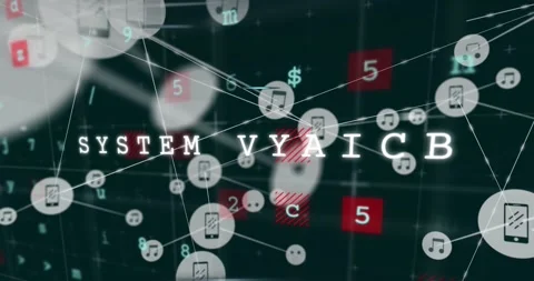Animation of system hacked, malware, alert text, letters, numbers, connected Stock Footage 328837035