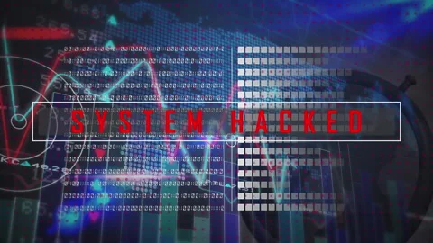Animation of system hacked text over binary coding data processing Stock Footage 315640446