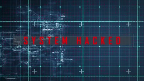 Animation of system hacked text over data processing on black background Stock Footage 330478688