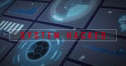 Animation of system hacked text, scopes scanning and data processing Stock Footage 327126341