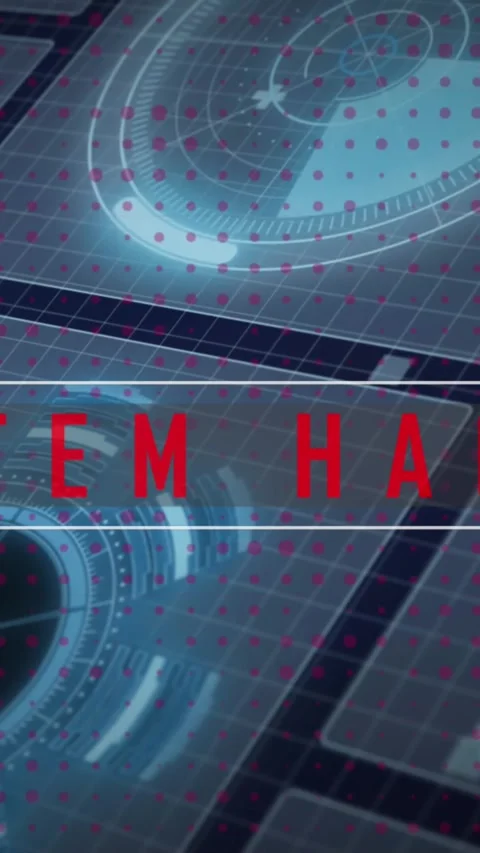 Animation of system hacked text, scopes scanning and data processing Stock Footage 343867921