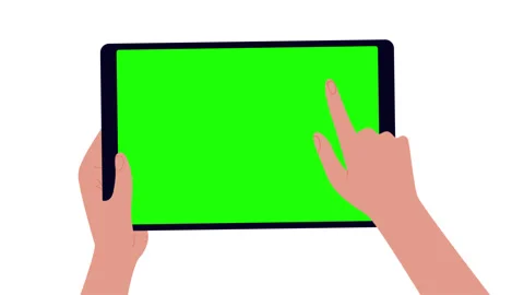 Animation of tablet with Green Screen and Chroma Key. Person holds tablet Stock Footage 144918552