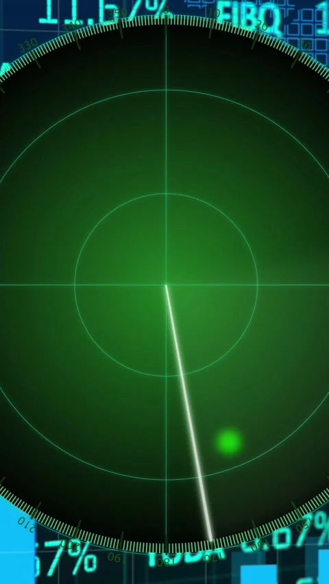 Animation of targets on radar screen over bar graph, squares forming maps Video stock 321991586