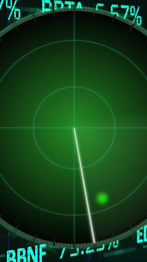Animation of targets on radar screen over trading board and numbers against Stock Footage 341976546