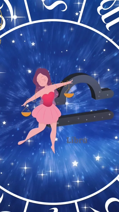 Animation of taurus and libra star signs over spinning zodiac sign and skies on Stock Footage 343083188