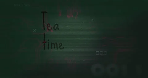 Animation of tea time text and data processing over green background Stock Footage 315837659