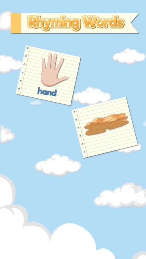 Animation Teaching Rhyming Words Hand Sand Land and Band Stock Footage 330638354