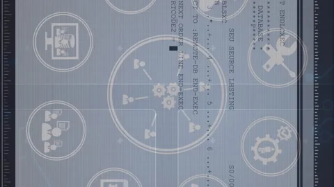Animation of tech icons and data processing on computer screen Stock Footage 312569646