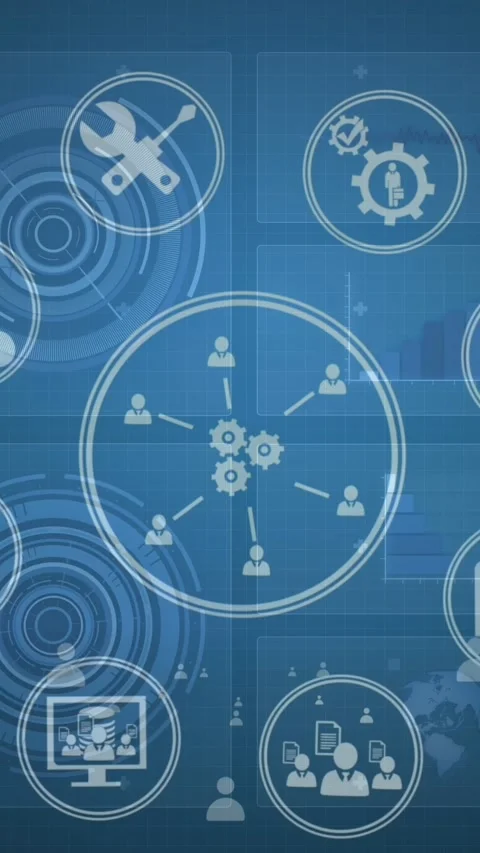 Animation of tech icons and data processing on green digital screen Video stock 322559328